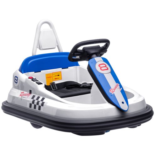 HOMCOM Kids Bumper Car 360° Rotation Spin Waltzer Car 6V Electric Ride On Car with 2 Speeds, Music, Lights for 18-48 Months - White Image
