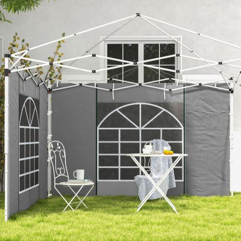 Outsunny Gazebo Side Panels with Windows and Doors, for 3x3(m) or 3x6m Pop Up Gazebo, 2 Pack Sides Replacement, Light Grey