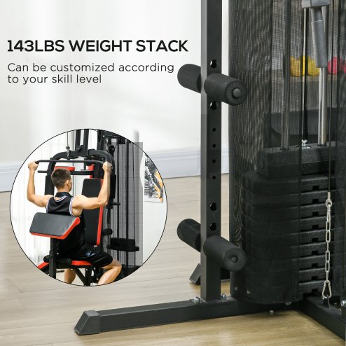 SPORTNOW Multi Gym Workout Station All-in-One Home Gym Equipment with 65kg Weight Stack, Sit Up Bench, Push Up Stand, Dip Station, for Home Gym Full Body Strength Training