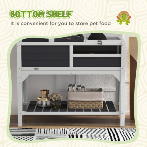 PawHut Tortoise House, 2 Layers Wooden Tortoise Enclosure with Adjustable Lamp Holder, Tortoise Table with Openable Lid, Removable Main House, Storage Shelf, Run Box, Fixed Tray - Grey