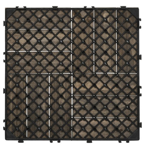 Outsunny 27 Pcs Wooden Interlocking Decking Tiles, Outdoor Flooring Tiles for Patio, Balcony, Terrace, Hot Tub, 30 x 30 cm per Piece, 2.5m² per Pack, Charcoal Grey