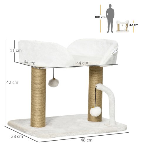 PawHut Cat Scratching Post Cat Tree Tower With Bed for Indoor Cats Scratcher Toy Balls 48 x 38 x 42cm - White