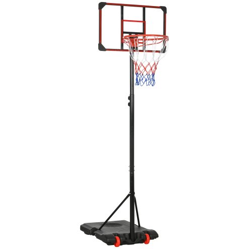 SPORTNOW Height Adjustable Basketball Hoop and Stand with Firm Backboard and Weighted Base, Portable on Wheels, 1.8-2.1m, Red