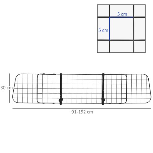 PawHut Heavy Duty Pet Dog Car Barrier Adjustable Ventilated Mesh Wire Guard Auto Vehicle Fence Protector SUVs Black 91-152 cm