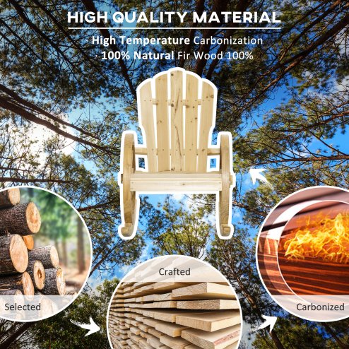 Outsunny Wooden Adirondack Rocking Chair Reclining Armchair Outdoor Garden Furniture Patio Porch Rocker - Natural