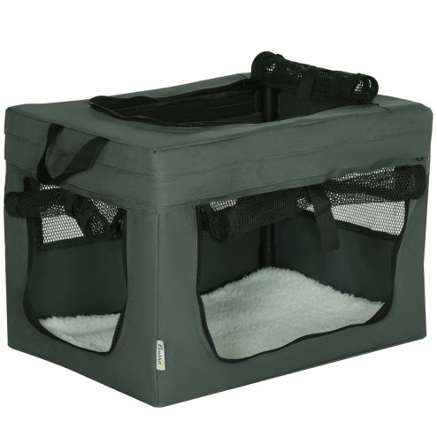 PawHut 48.5cm Pet Carrier for Miniature Dogs, Portable Cat Carrier Soft Side Pet Travel Crate with Removable Mat, Carry Bag, Breathable Mesh Window Door - Grey