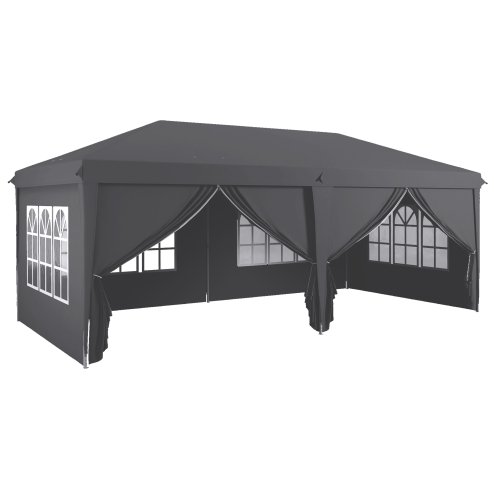 Outsunny 3 x 6 m Pop Up Gazebo with Sides and Windows, Height Adjustable Wedding Camping Party Tent Canopy Marquee with Storage Bag for Garden, Event, Grey Image