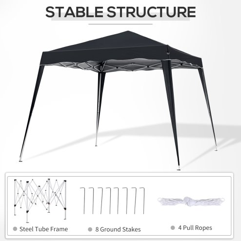 Outsunny 3 M x 3 M Base/ 2.5 M x 2.5 M Top Pop Up Gazebo, 2 Person Setup Instant with Carry Bag, Height Adjustable Slant Leg Party Tent Instant Event Shelter for Garden, Patio, Black