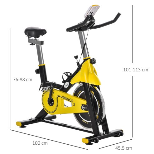 HOMCOM Stationary Exercise Bike w/ 6kg Flywheel, LCD Monitor, Adjustable Resistance, Pad & Bottle Holder, for Indoors, Gyms, Offices, Cardio Workout - Yellow