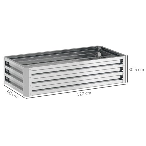 Outsunny 216L Raised Bed for Garden, Galvanised Outdoor Planter Flower Pot for Herbs and Vegetables, Use for Patio, Garden, Balcony, 120 x 60 x 30.5cm, Silver