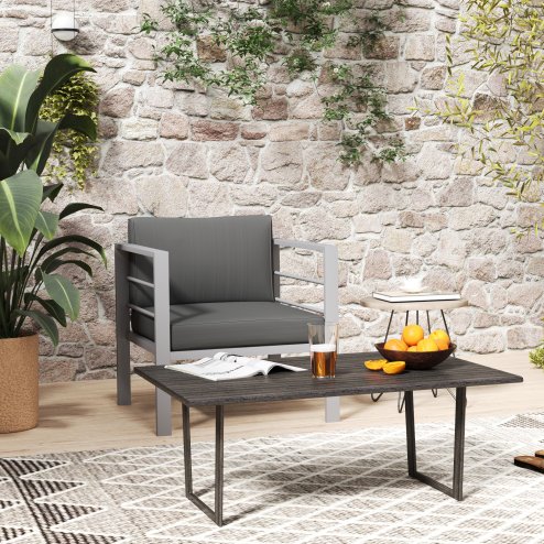 Outsunny Garden Sofa, All-Weather Garden Single Sofa with Removable Cushions, Metal Frame Outdoor Furniture for Balcony, Charcoal Grey Image