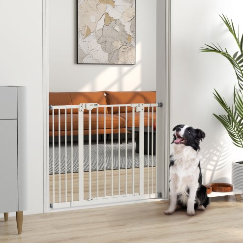 PawHut Dog Gate Stair Gate Pressure Fit Pets Barrier Auto Close for Doorway Hallway, 74-100cm Wide Adjustable, White