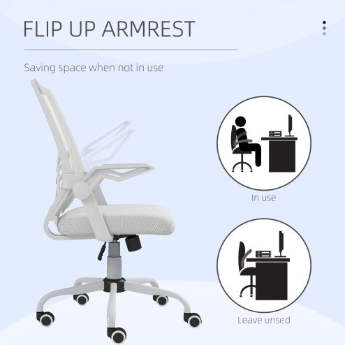 Vinsetto Mesh Office Chair with Flip-up Armrest, Swivel Computer Chair with Lumbar Support, Adjustable Height, Tilt Function for Home/Office, White