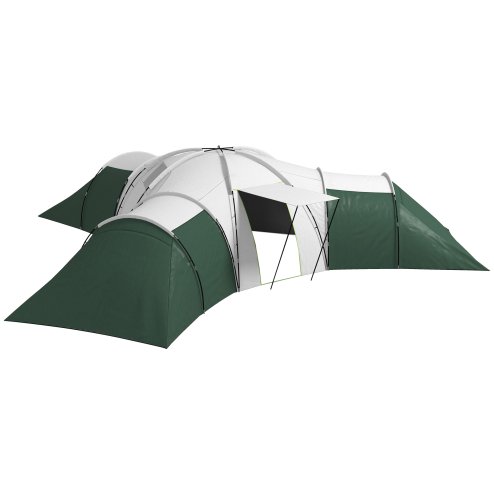 Outsunny 6-9 Man Large Tunnel Tent with 3 Bedroom, Living Area and Porch, 2000mm Waterproof Camping Tent, Portable with Bag, for Fishing Hiking Festival, Green