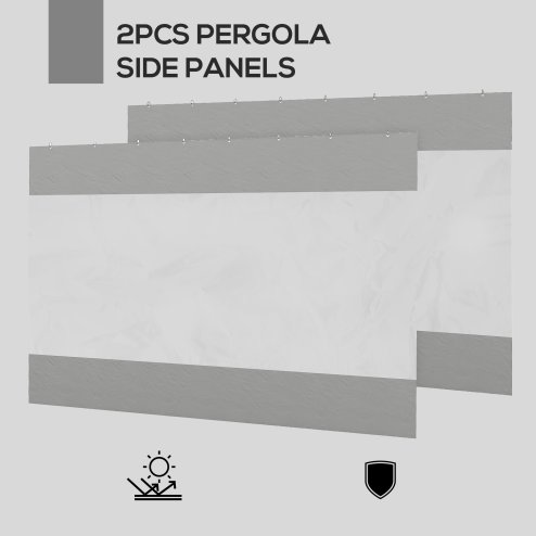 Outsunny 2 Pack Pergola Gazebo Side Panels with Large Window, for 3(m) Long Garden Pergola, 3x2m Gazebo Side Curtains Replacement, Grey