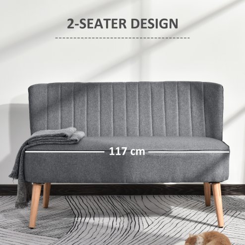 HOMCOM Modern Double Seat Sofa Loveseat Couch 2 Seater Compact Sofa Padded Linen Wood Leg