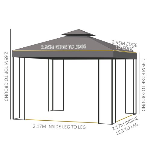 Outsunny 3 x 3 m Garden Gazebo Double-Roof Marquee Patio Wedding Party Tent Canopy Shelter with Sidewalls (Brown)