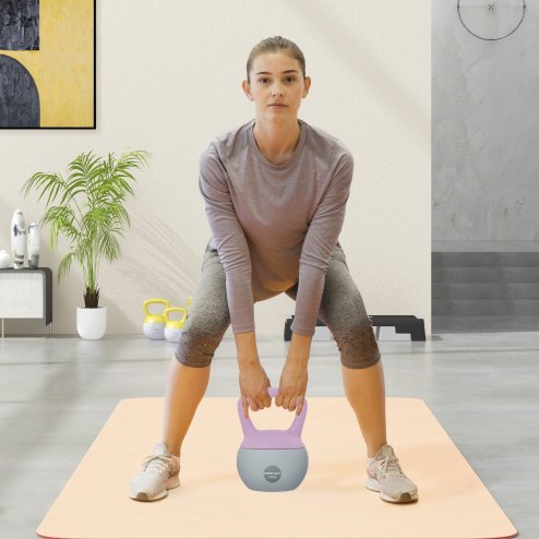 SPORTNOW Soft Kettlebell, 12kg Kettle Bell with Non-Slip Handle for Home Gym Weight Lifting and Strength Training, Purple and Grey