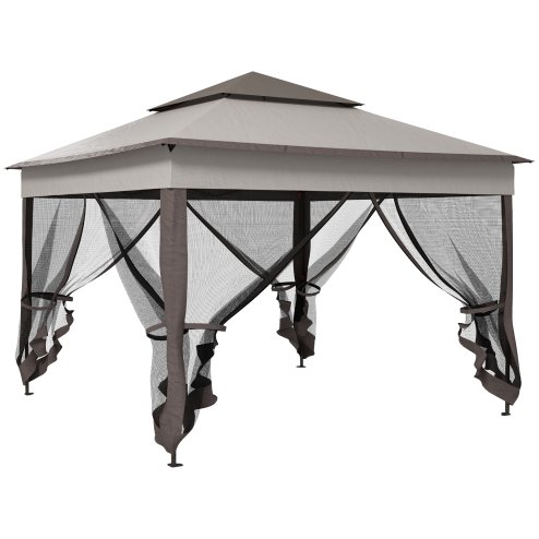 Outsunny 3 x 3(m) Pop Up Gazebo, Marquee Party Tent with Double Tier Roof, Netting and Carry Bag, Event Shelter for Outdoor Patio, Light Grey