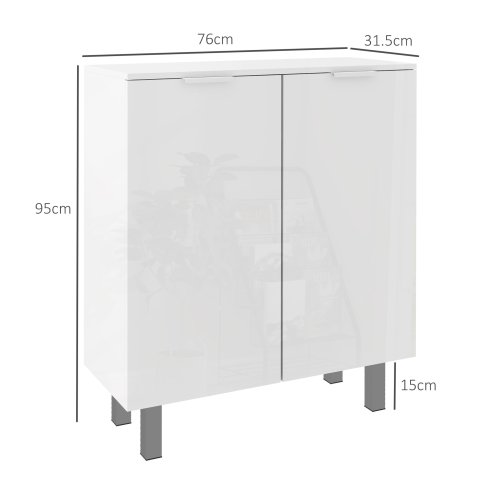 HOMCOM Shoe Cabinet, Compact Shoe Storage Cabinet with Soft-Close Hinges and Adjustable Shelves for 15-20 Pairs of Shoes, High Gloss White