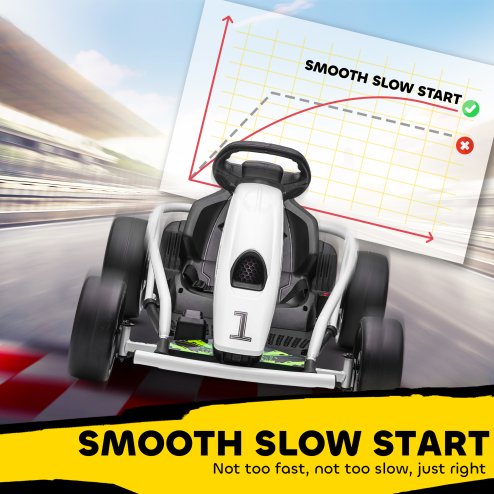 HOMCOM 24V Electric Go Kart for Kids, Drifting Ride-On Racing Go Kart with Slow Start, Music, Horn Honking and Safety Belt, for 8-12 Years Old, White