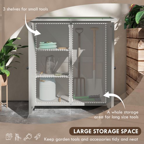 Outsunny Wooden Garden Storage Shed, Tool Cabinet Organiser with Shelves and Double Door, 110 x 55 x117cm, Light Grey