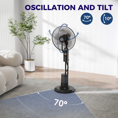 HOMCOM Pedestal Fan with Water Mist Spray, Spray Misting Fan with 70° Oscillation, Tilt Head, 4 Speeds, 3 Modes, Adjustable Mist, 3.2L Water Tank, for Home, 120 cm