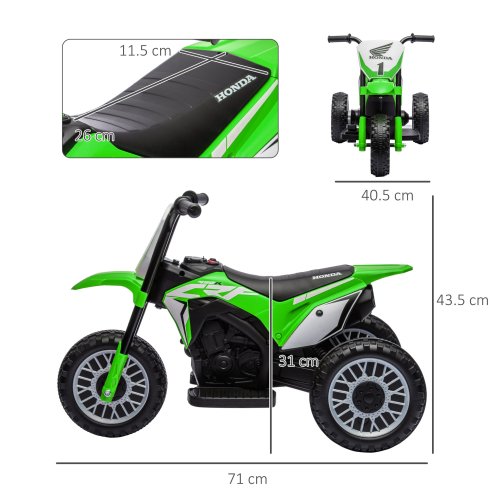 HOMCOM Honda Licensed 6V Kids Electric Motorbike, Three Wheel Ride On Motorcycle Car with Horn, Sound, for Ages 18-36 Months - Green