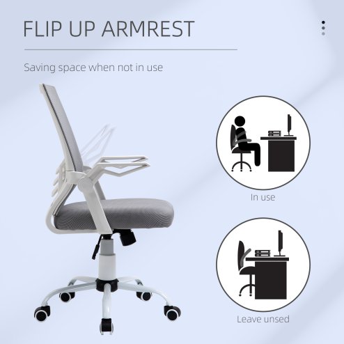 Vinsetto Mesh Office Chair with Flip-up Armrest, Swivel Computer Chair with Lumbar Support, Adjustable Height, Tilt Function for Home/Office, Grey