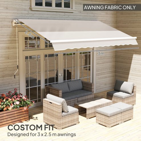 Outsunny Awning Replacement Canopy, Water Resistant UPF 50+ Sun Shade Cover for 3 x 2.5 m Garden Awning (Fabric Only), Cream White