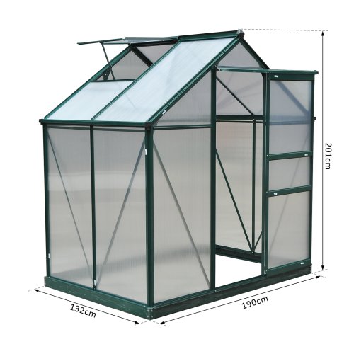 Outsunny 6 x 4ft Polycarbonate Greenhouse, Large Walk-In Green House with Slide Door and Window, Garden Plants Grow House with Aluminium Frame and Foundation, Dark Green