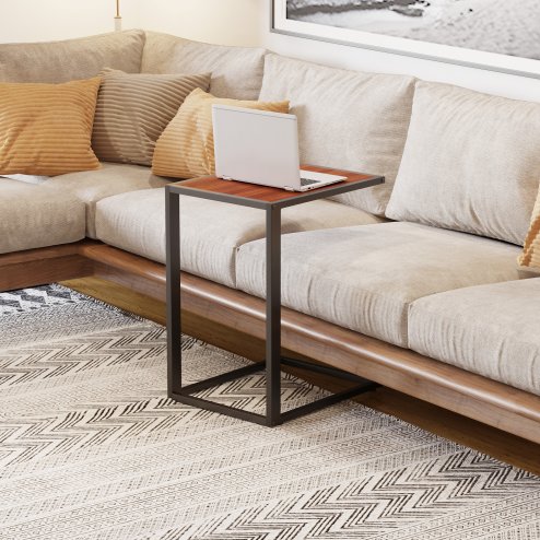HOMCOM C-Shaped Side Table, Sofa End Table with Metal Frame, Accent Couch Table for Living room, Bedroom Image