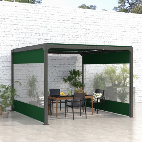 Outsunny 2 Pack Pergola Gazebo Side Panels with Large Window, for 3(m) Long Garden Pergola, 3x2m Gazebo Side Curtains Replacement, Green