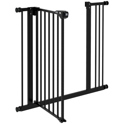 PawHut Dog Gate Stair Gate Pressure Fit Pets Barrier Auto Close for Doorway Hallway, 74-87cm Wide Adjustable, Black