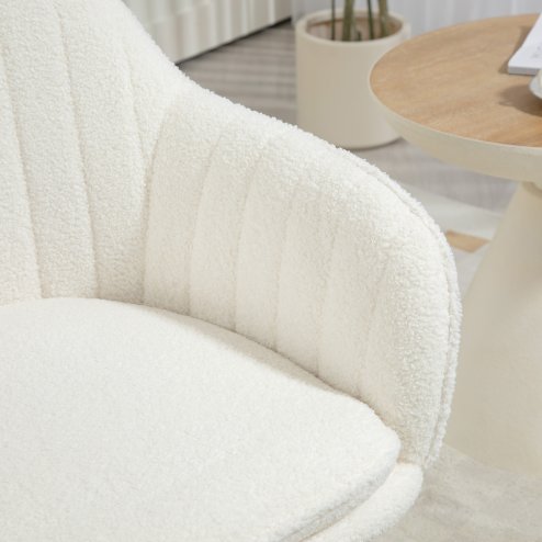 HOMCOM Modern Dining Chair Set of 2, Sherpa Fleece Armchair with Padded Seat, Occasional Bedroom Chair with Cross Steel Legs for Living Room, Cream White