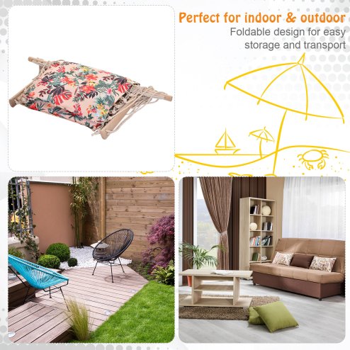 Outsunny Garden Outdoor Hanging Hammock Chair Thick Rope Frame Wooden Arms Safe Wide Seat Garden Outdoor Spot Stylish Multicoloured floral