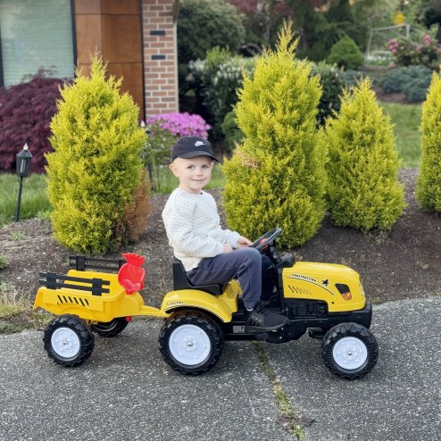 HOMCOM Pedal Go Kart, Kids Ride on Tractor with Back Trailer, Shovel & Rake, Horn, Four Wheels Tractor Toy for Child Toddler