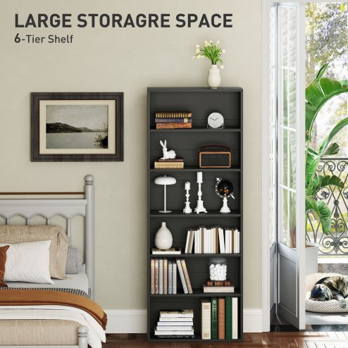 HOMCOM 6 Tier Bookshelf, Freestanding Bookcase with Adjustable Shelves, Display Storage Unit for Living Room, Bedroom, Study, 60 x 24 x 158.5 cm