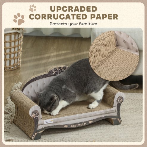 PawHut 2-in-1 Cat Scratcher, Cat Scratching Board with Organic Catnip, Cardboard Lounge for Indoor Cats, 29.5 x 56 x 26cm, Brown