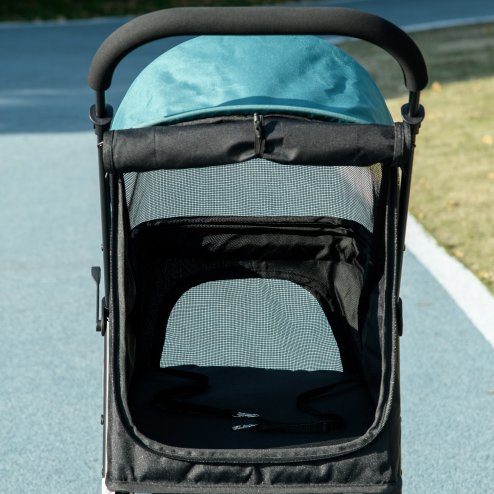 PawHut Dog Pram with Rain Cover Pet Stroller, Foldable Dog Pushchair for Small and Miniature Dogs, Cats - Dark Green