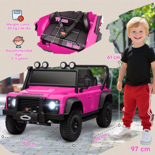 AIYAPLAY Land Rover Licensed Electric Car for Kids, 12V Battery-Powered Kids Ride On Car with Remote Control, Music, Horn, Suspension Wheels, LED Lights, Off-Road Toy for 3-5 Years Old, Pink