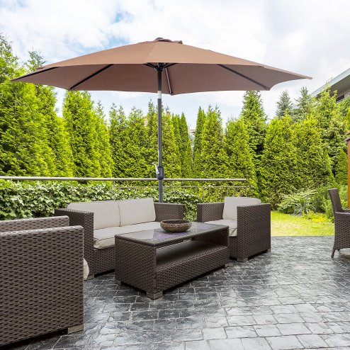 Outsunny 3(m) Garden Parasol Umbrellas, Outdoor Sun Shade with 8 Ribs, Tilt and Crank Handle for Balcony, Bench, Garden, Coffee