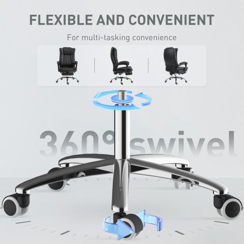 Vinsetto Office Chair, Microfibre Reclining Computer Desk Chair with Footrest and Adjustable Height, Swivel Wheels for Home Office, Black
