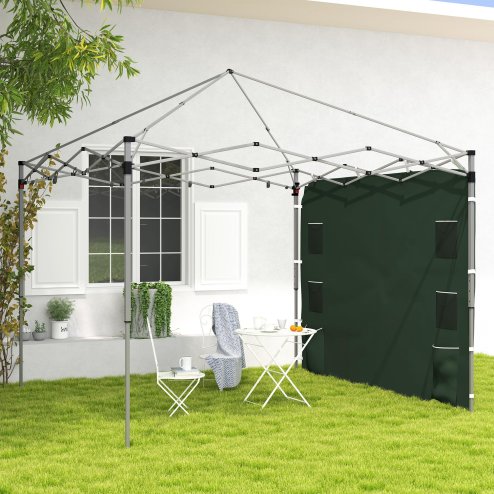 Outsunny Gazebo Side Panel, Canopy Sidewall Panel with 4 Mesh Bags and 2 Storage Pockets for 3 x 3 m Straight Leg Pop Up Gazebos, 1 Pack Sidewall Only, Green Image