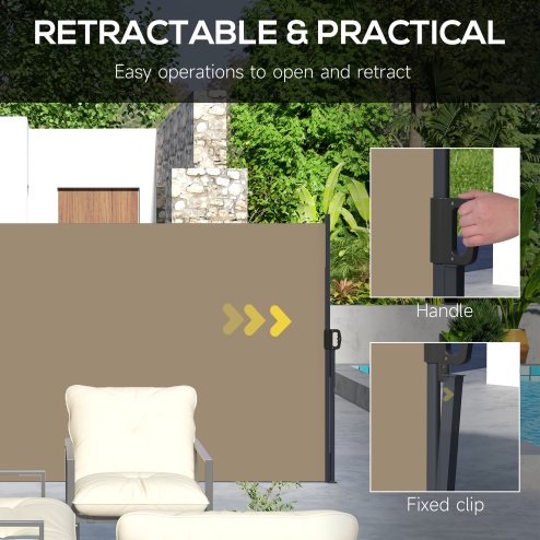 Outsunny Retractable Side Awning, Garden Privacy Screen Divider, Full Cassette Wind Breaker for Hot Tub, Balcony, Terrace, Pool, 400 x 160cm, Khaki