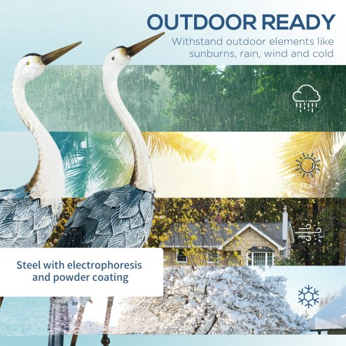 Outsunny Crane Garden Ornaments, 2 PCS Steel Garden Statue Set Gifts, Water and Rust Resistant Sculptures for Patio Pond Landscape Decoration, Multi-Colour