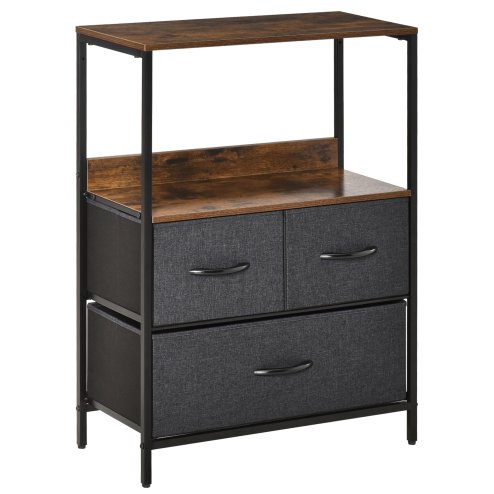 HOMCOM 3 Drawer Storage Chest Unit Home Cabinet w/ Shelves Home Living Room Bedroom Entryway Living Furniture
