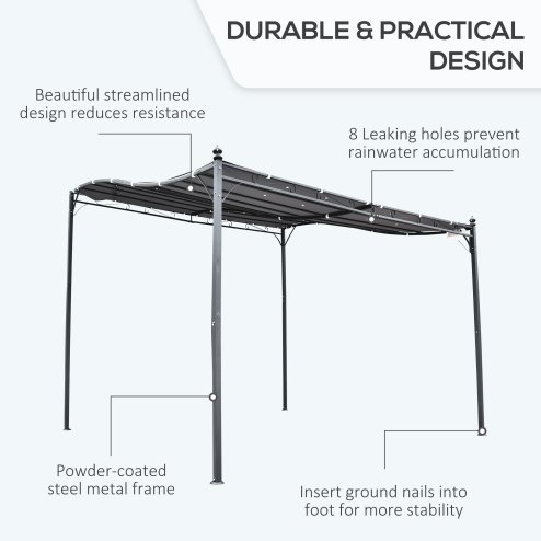 Outsunny 3 x 3(m) Pergola Gazebo Metal Frame Elegant Scrolling Weather-Resistant Canopy Sun Rain Shade Garden Outdoor Shelter, Grey