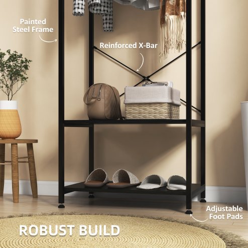 HOMCOM Coat Rack, 2-in-1 Clothes Stand with Shoe Storage, 168cm Free Standing Hall Tree with Hanging Rail and 2 Storage Shelves for Hallway, Entryway, Bedroom