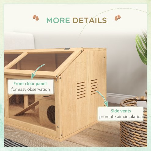 PawHut Wooden Hamster Cage, Gerbil Cage for Syrian Hamster with Exercise Play House, Openable Top 85 x 45 x 44cm - Nature